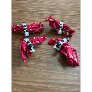 Cow napkin rings with red cowboy decor napkins set of four